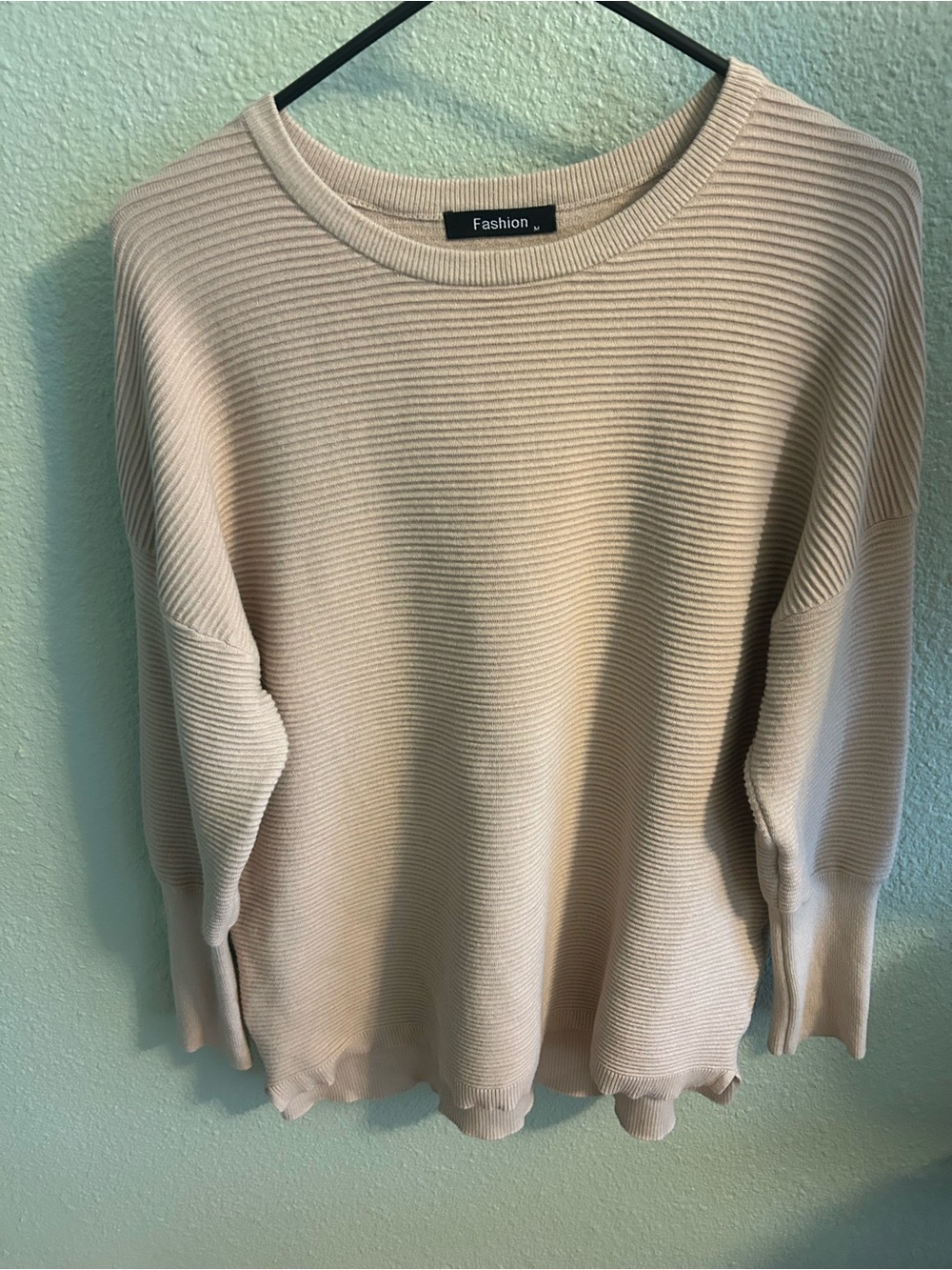Fashion Beige Ribbed Women's Sweater.Size Medium